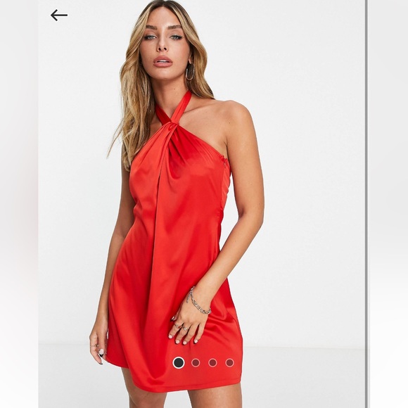 Extro & Vert neck slip dress in first red satin - Picture 1 of 4